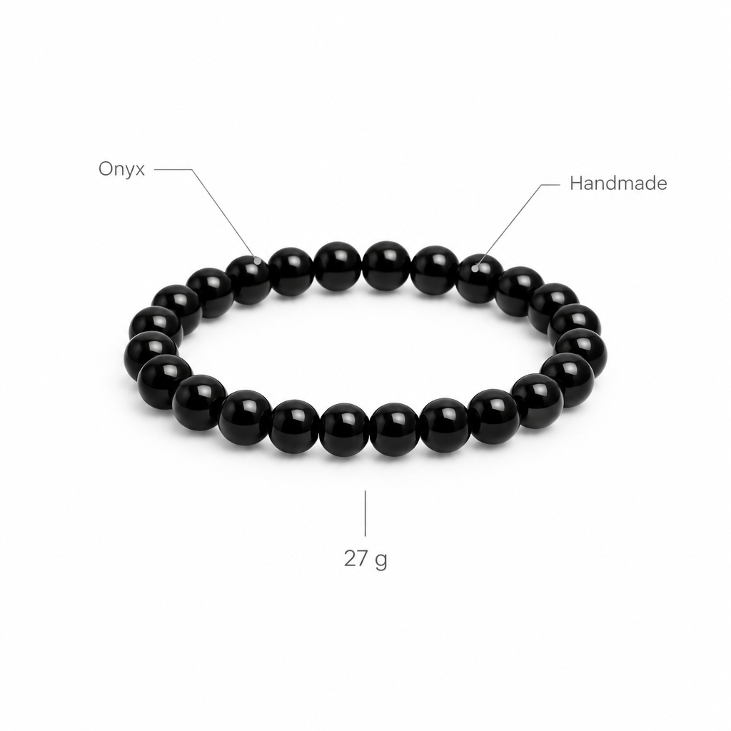 Bransoletka z onyksu, specyfikacja na bialym tle, Onyx, Handmade, 27 g