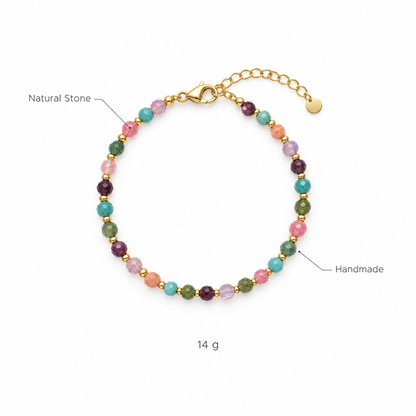Delikatna bransoletka z kolorowych kamieni, specyfikacja na bialym tle, Natural Stone, Handmade, 14 g